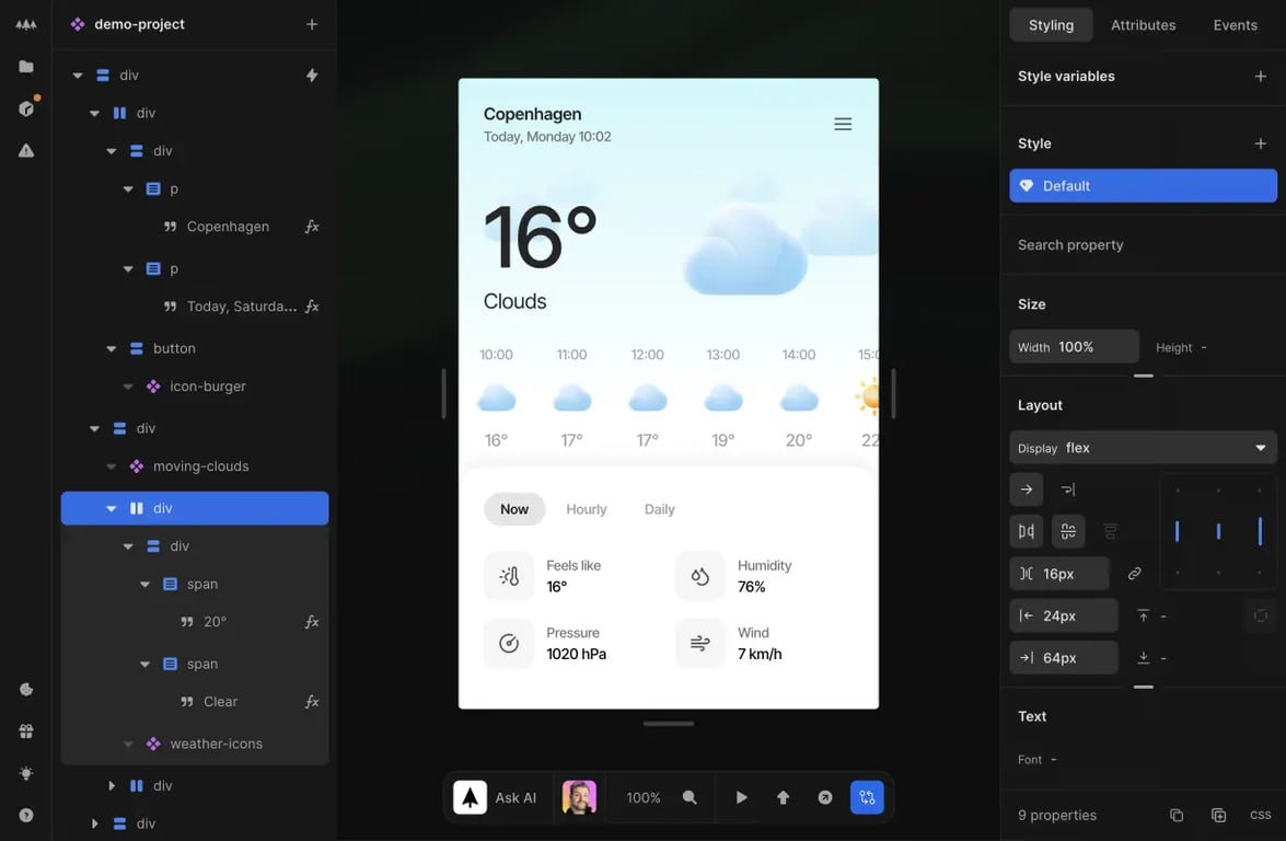 The Nordcraft web app editor