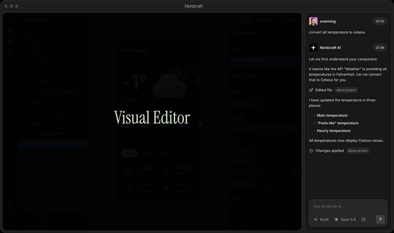The Nordcraft editor — Visual edit